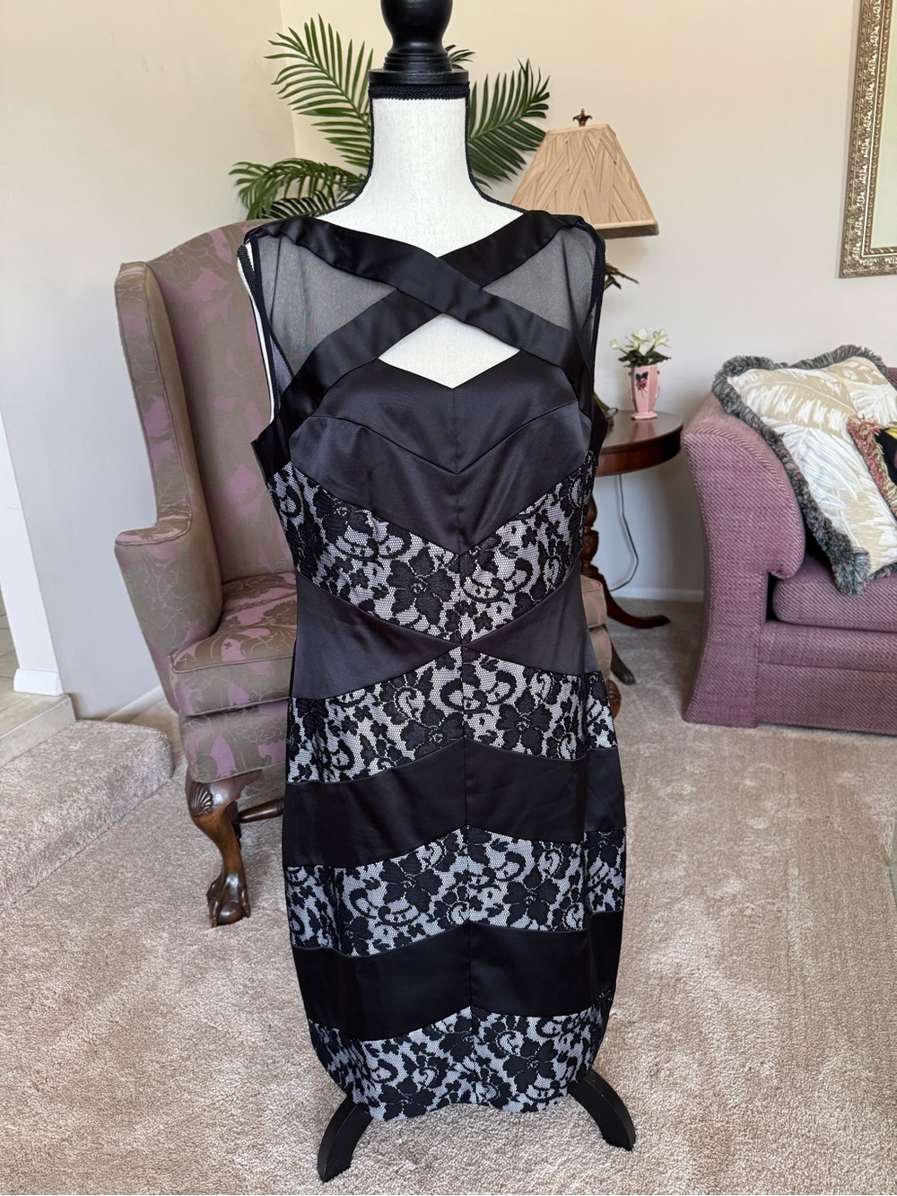 Jax Black Lace-Panel Crisscross Midi Dress